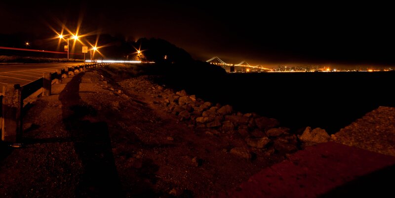 Night view of a bridge and city