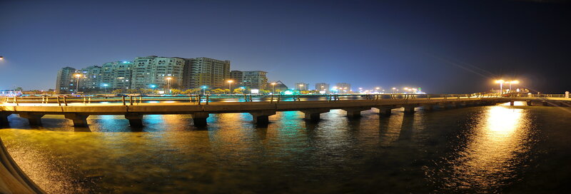 Night view of a bridge and city
