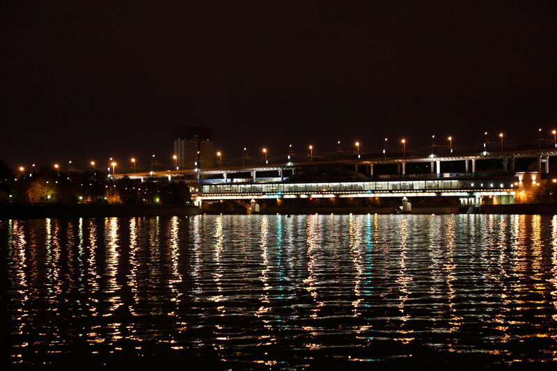 Night view of a bridge over water