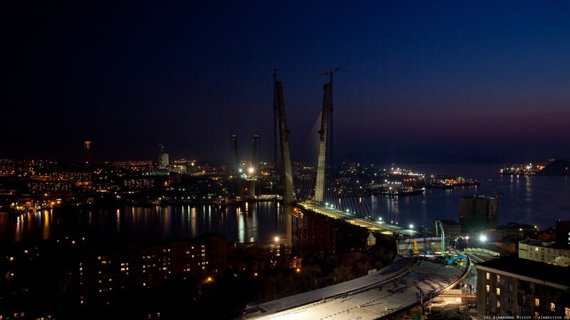 Night view of a bridge under construction