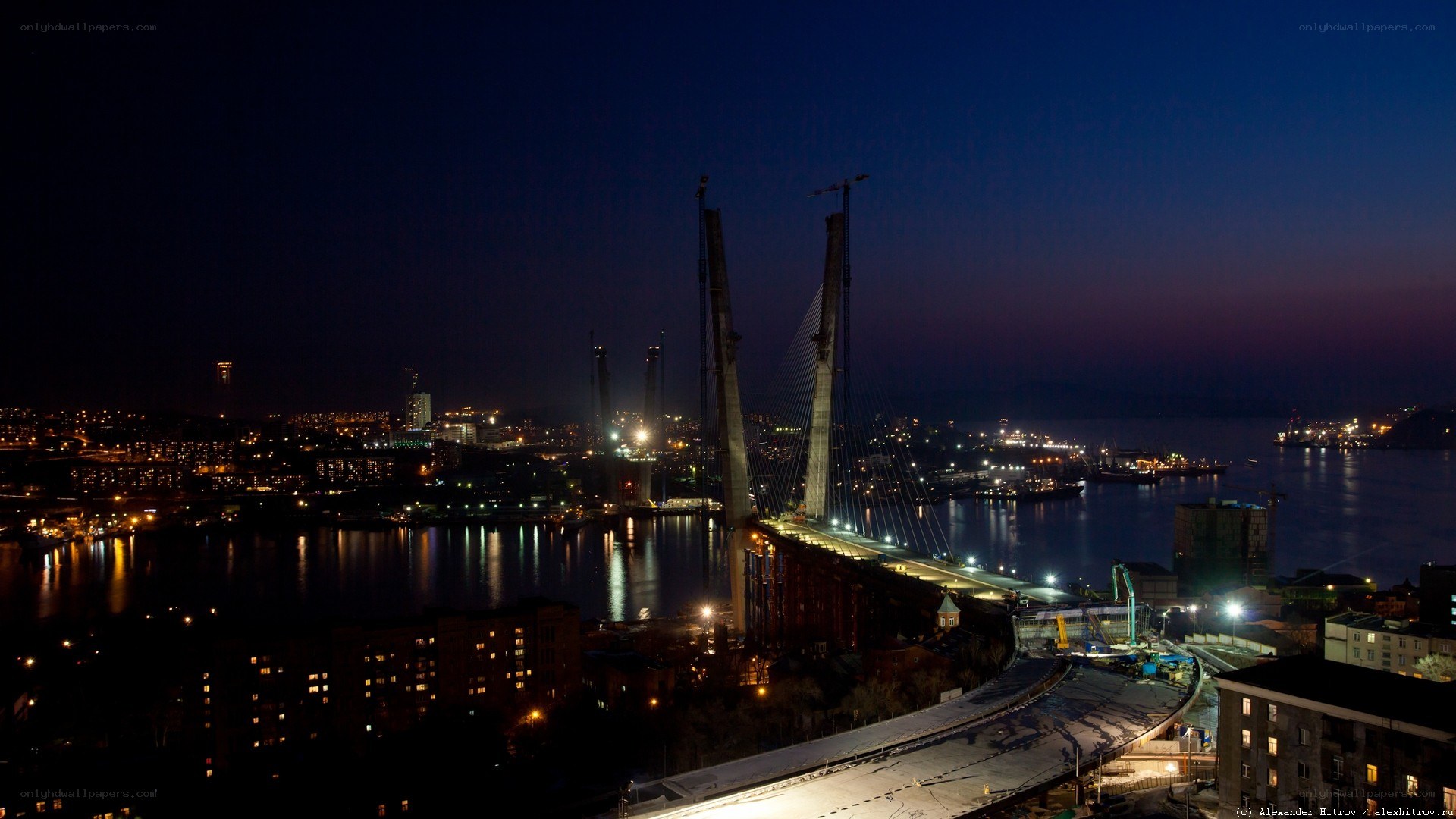 Night view of a bridge under construction