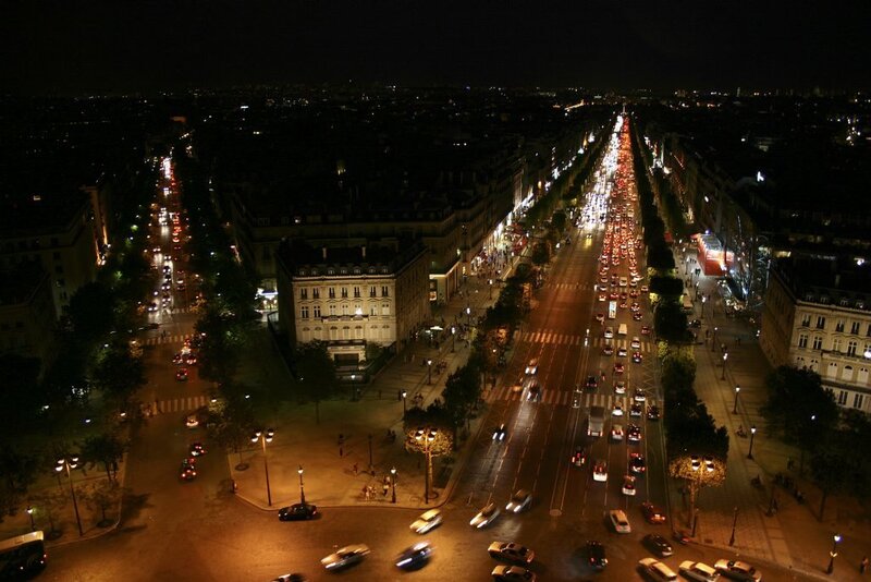 night view of a busy city street