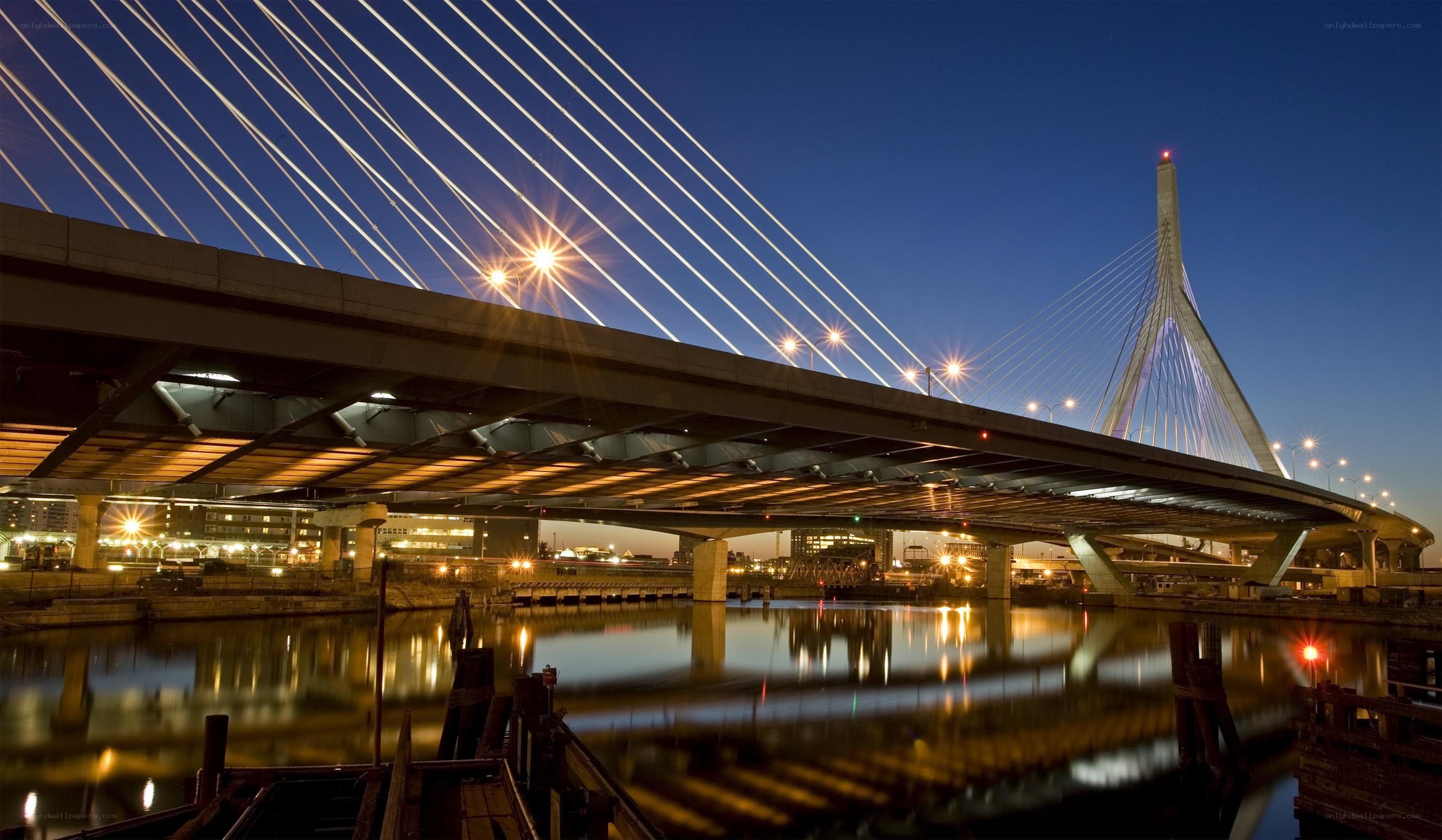Night view of a cable-stayed bridge