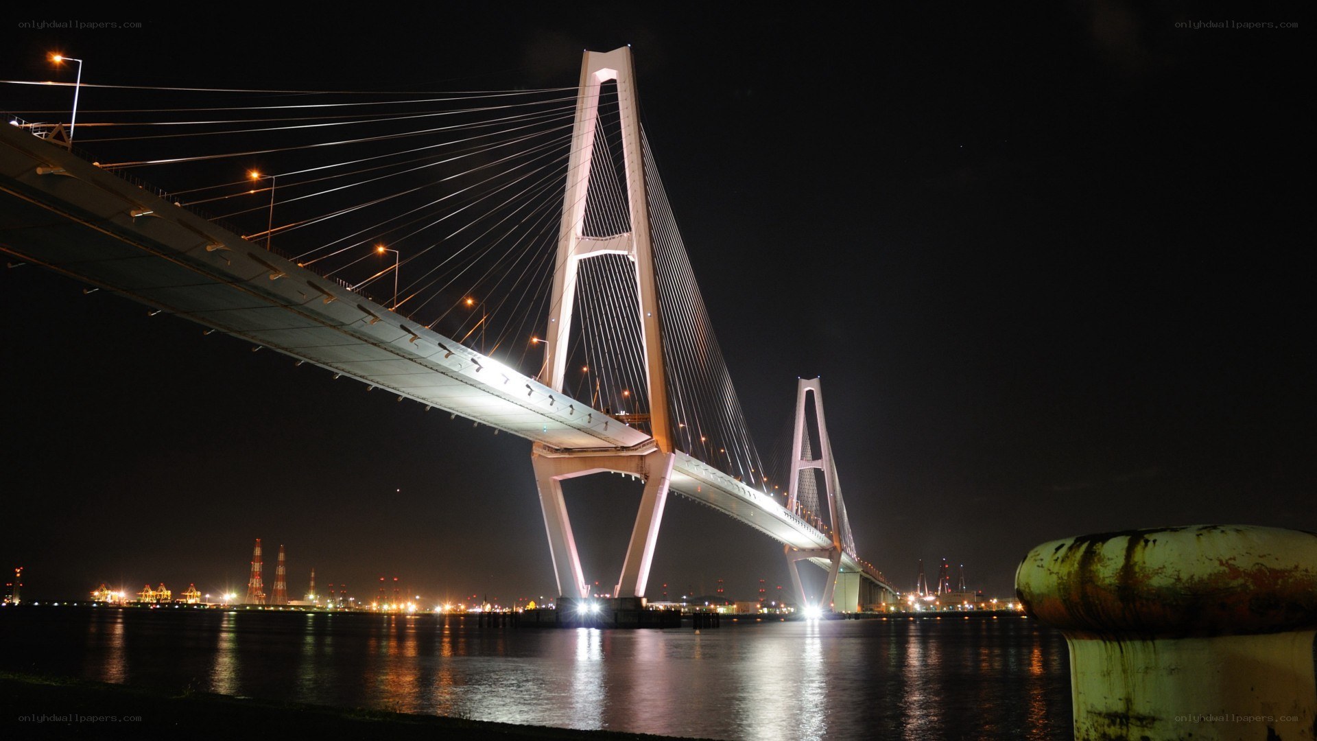 Night view of a cable-stayed bridge
