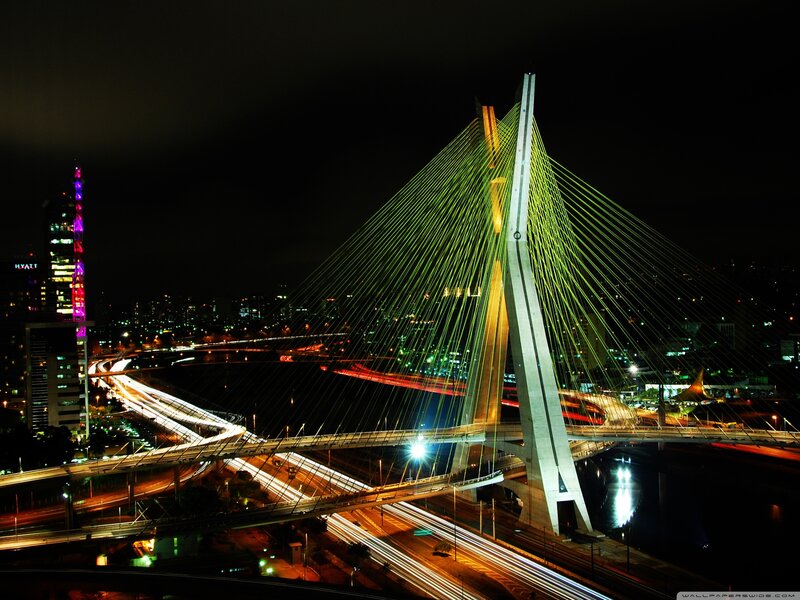 Night view of a cable-stayed bridge