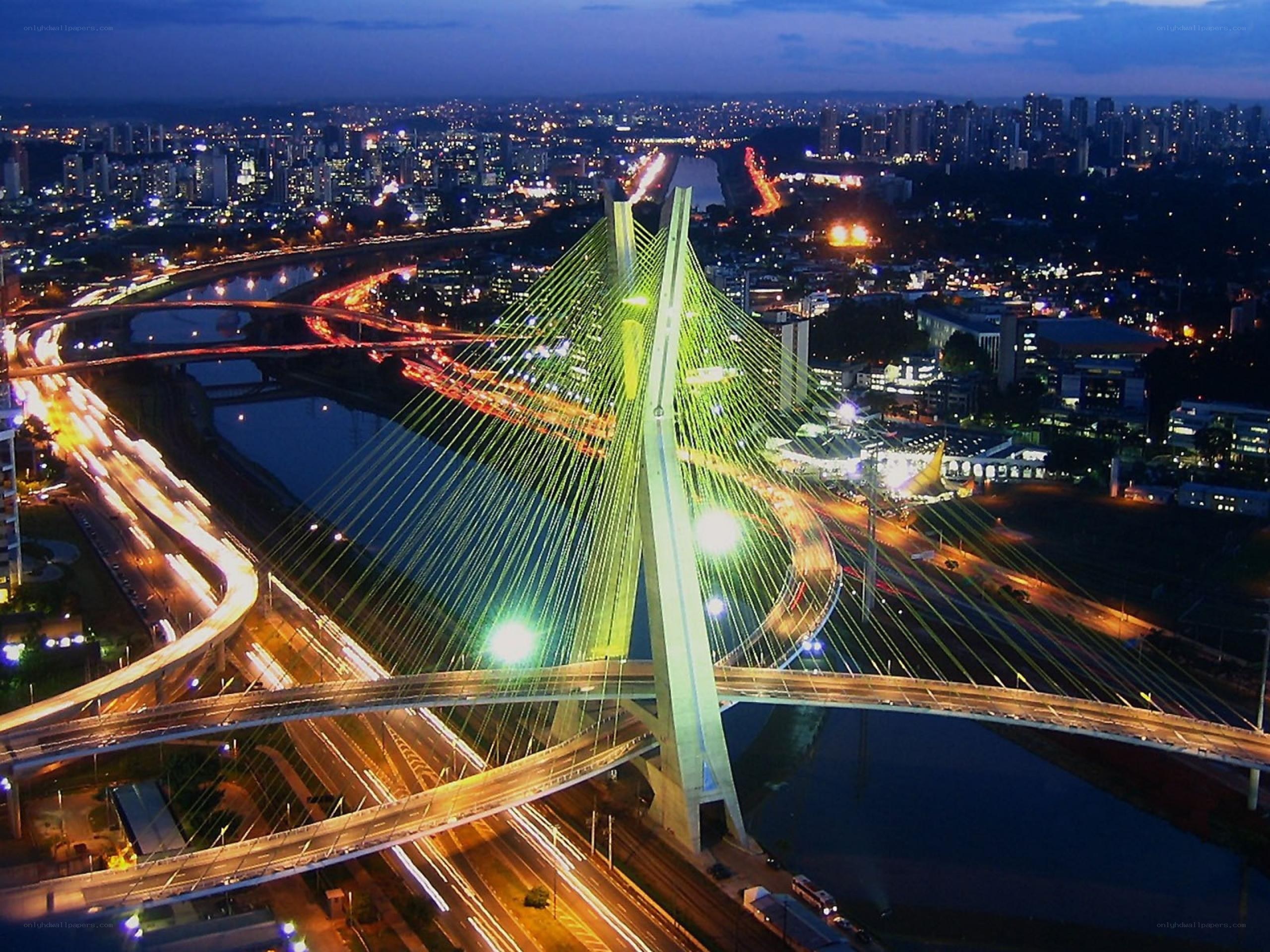 Night view of a cable-stayed bridge