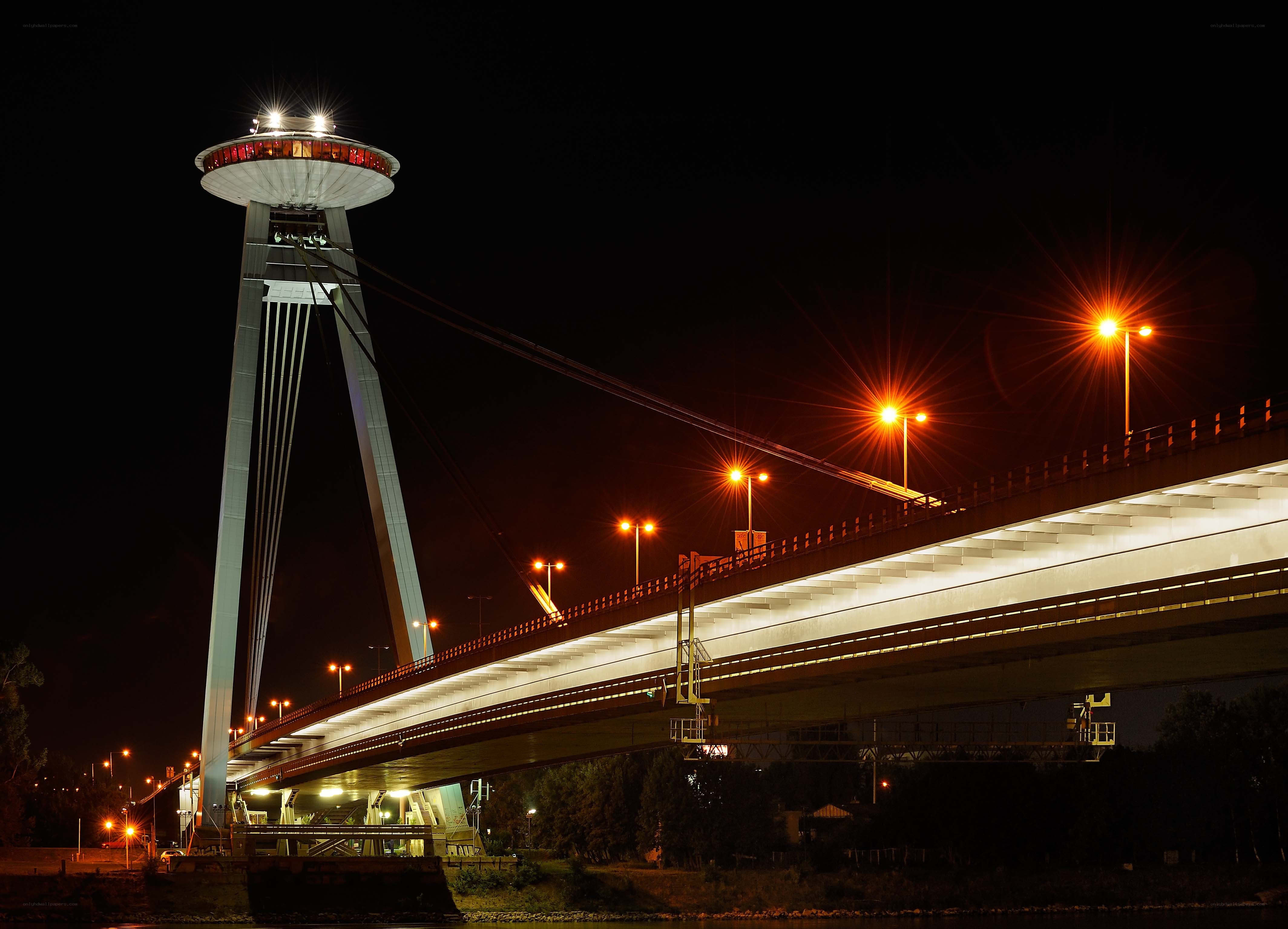 Night view of a cable-stayed bridge