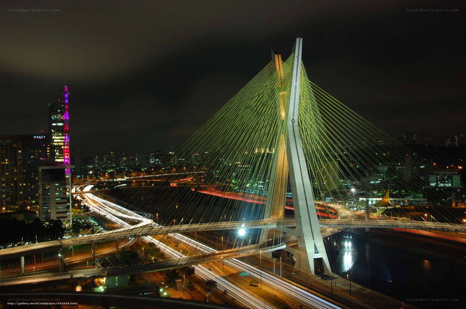 Night view of a cable-stayed bridge