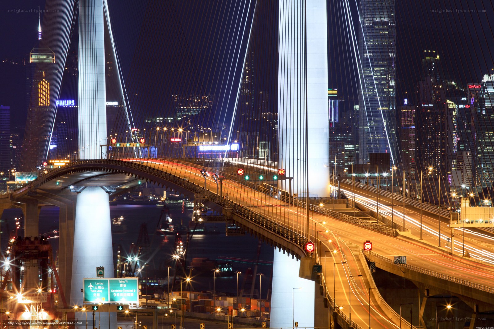 Night view of a cable-stayed bridge