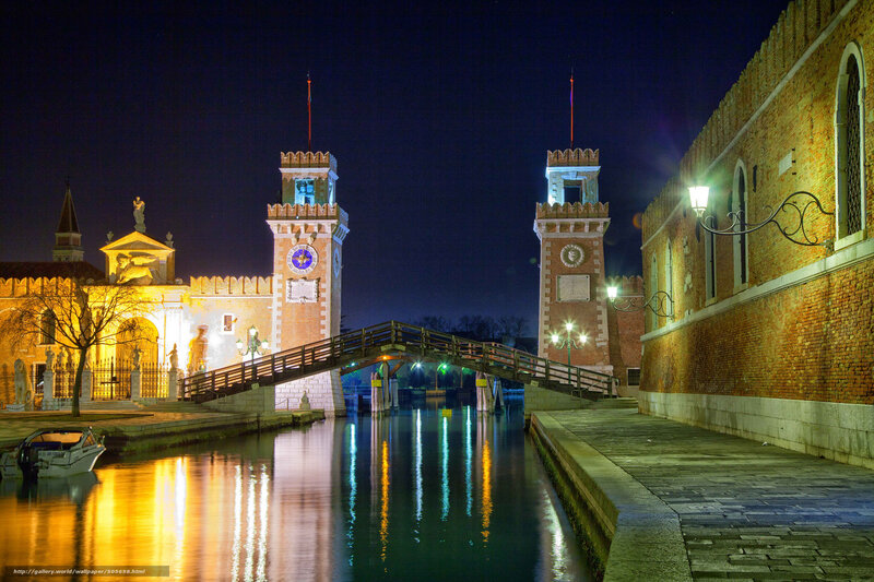 Night view of a canal in Venice