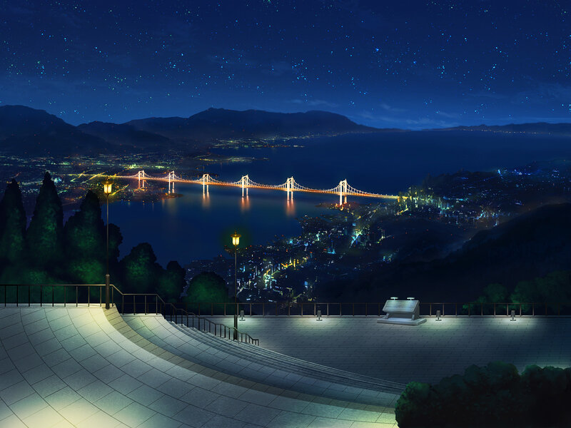 Night view of a city and bridge
