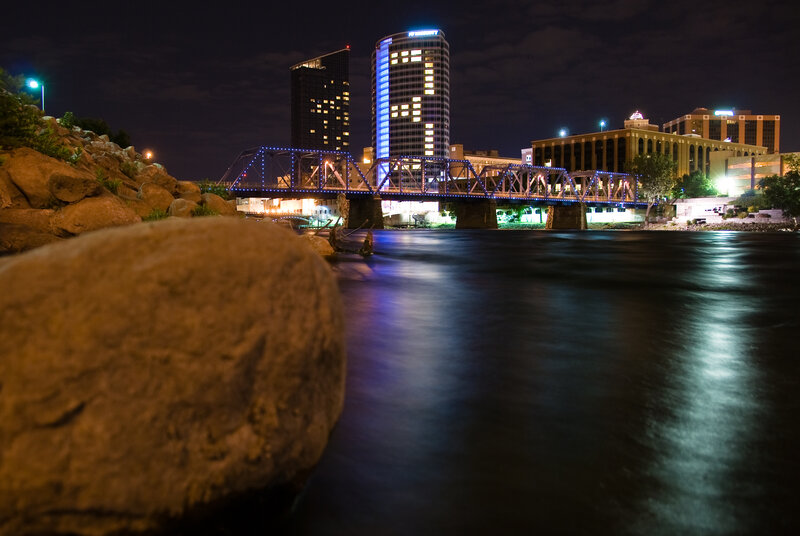 Night view of a city bridge