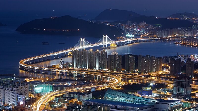 Night view of a city bridge