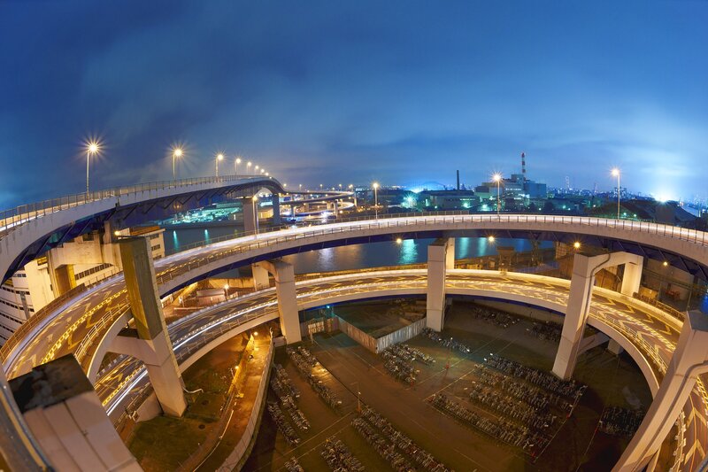 Night view of a city bridge