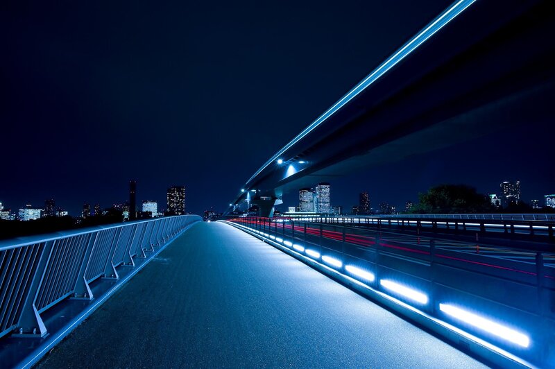 Night view of a city bridge