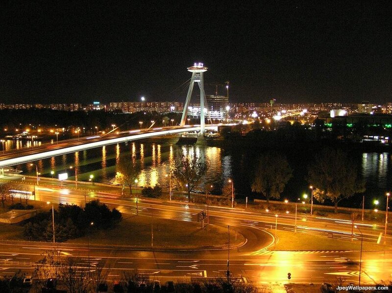 Night view of a city bridge