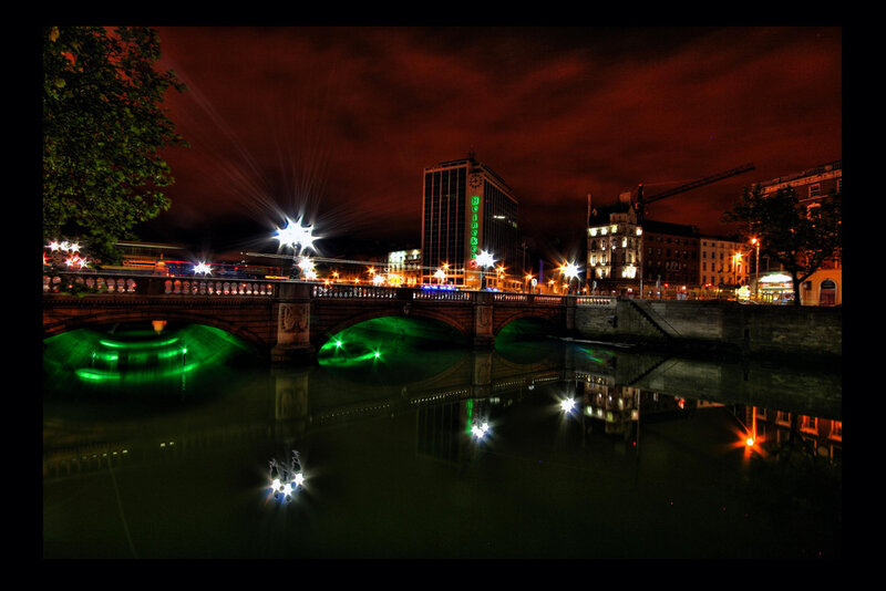 Night view of a city bridge