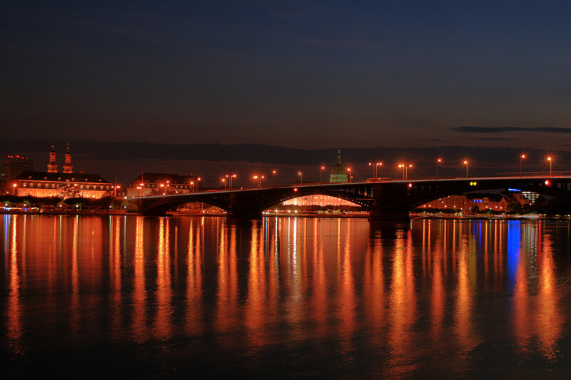 Night view of a city bridge