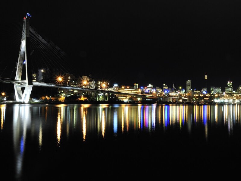 Night view of a city bridge
