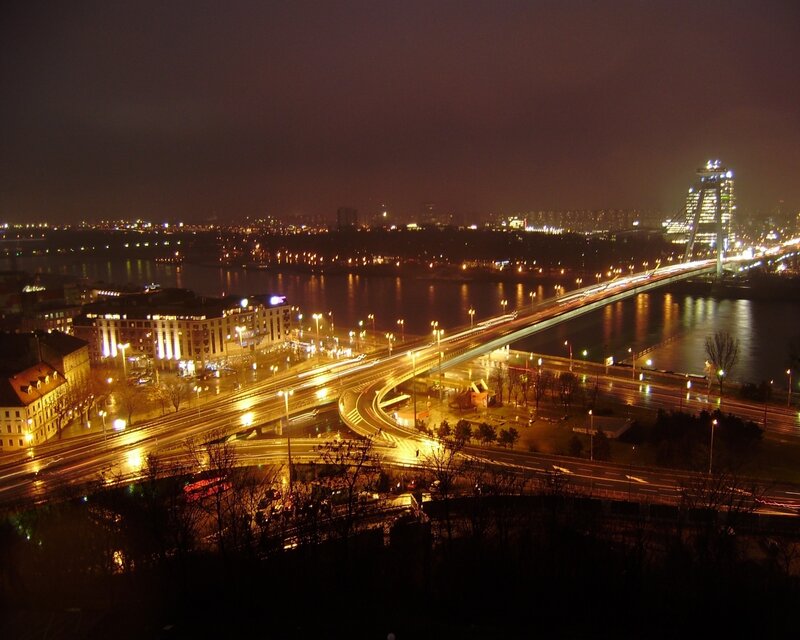 Night view of a city bridge