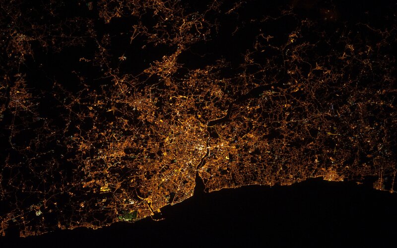Night view of a city from space