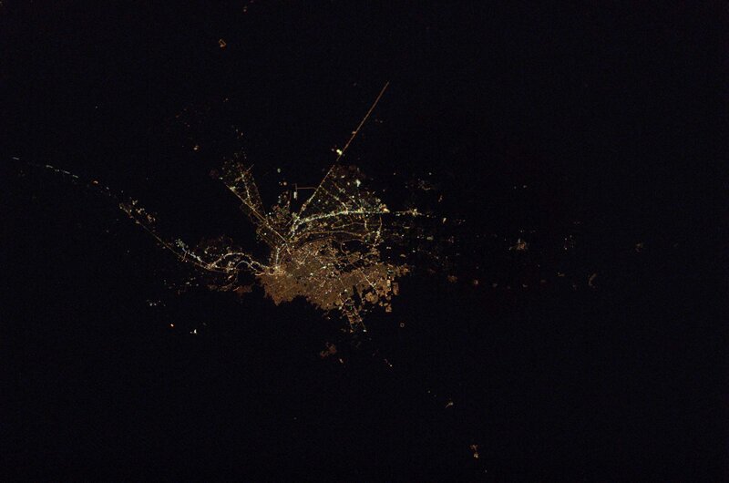 Night view of a city from space