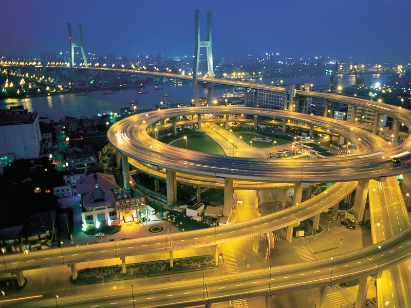 Night view of a city interchange
