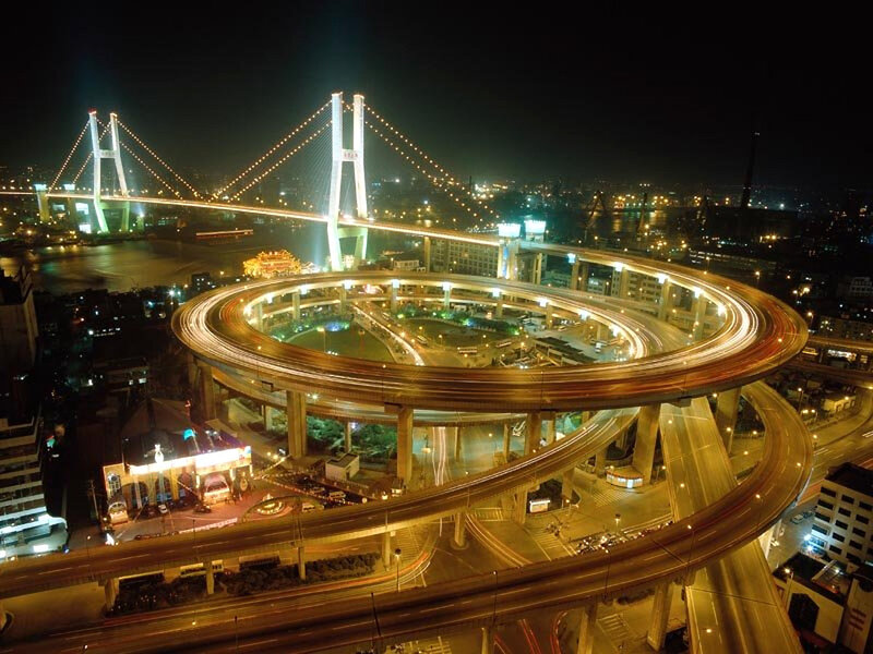 Night view of a city interchange
