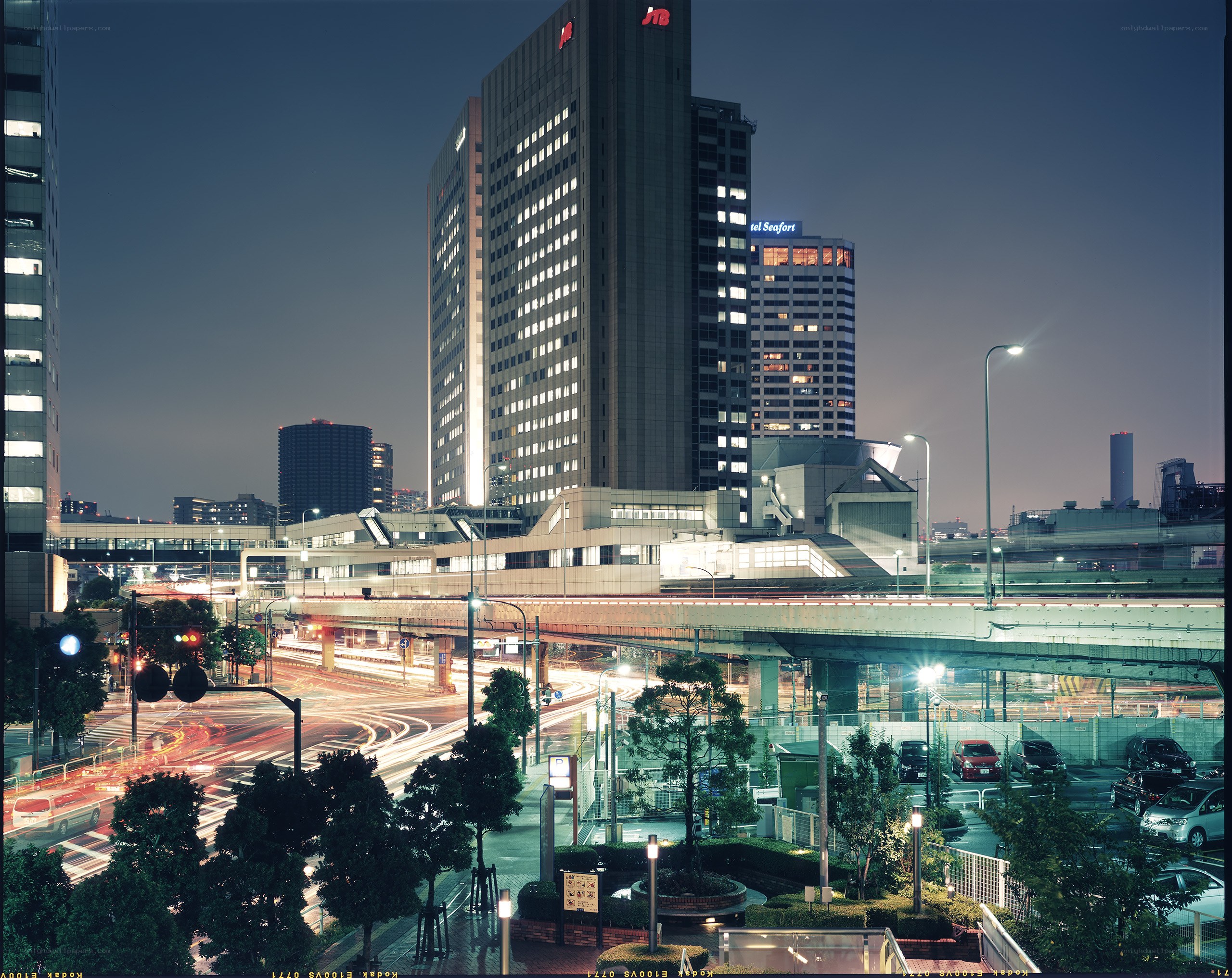 Night view of a city intersection