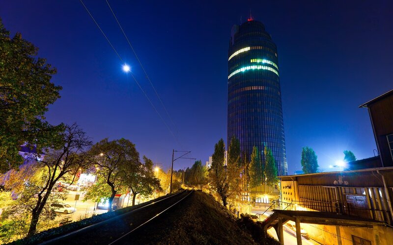 Night view of a city tower