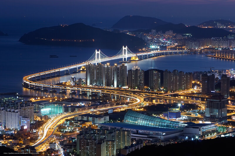 Night view of a city with a bridge