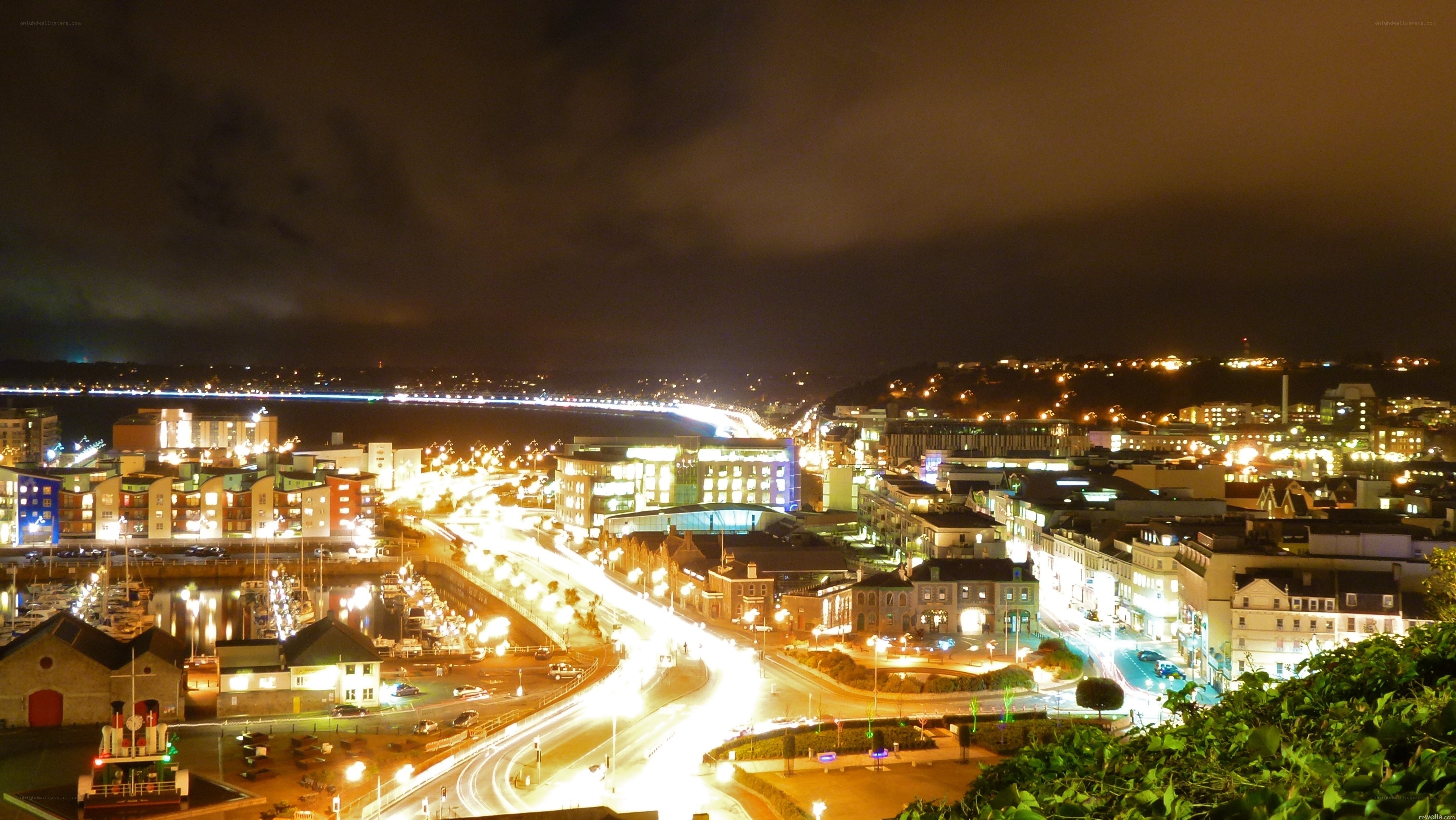 night view of a coastal city