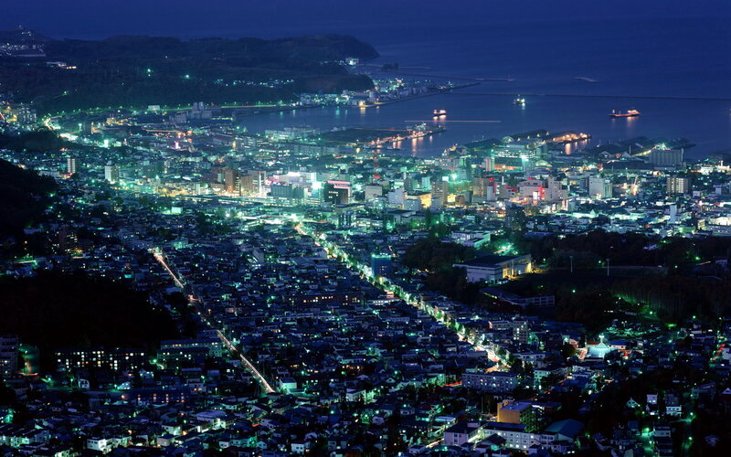 Night view of a coastal city