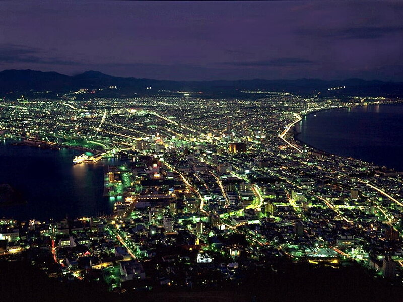 night view of a coastal city