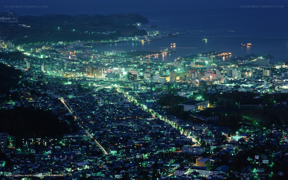Night view of a coastal city