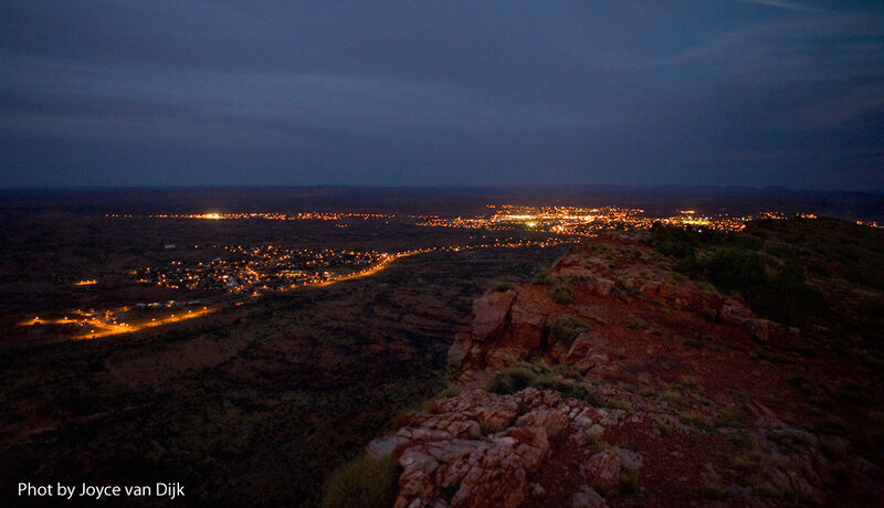 Night view of a desert town