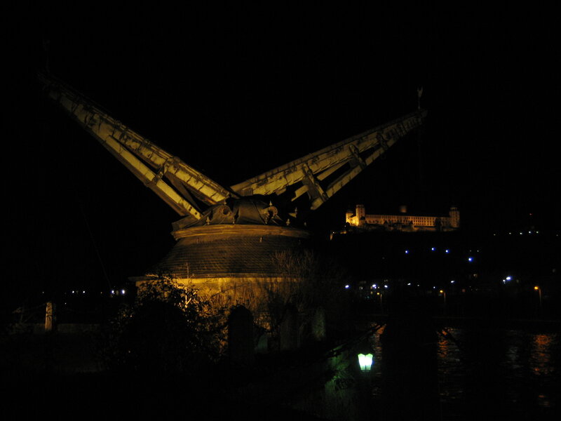 Night view of a drawbridge
