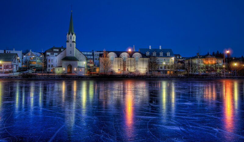 Night view of a frozen lake