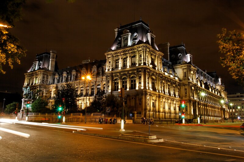 night view of a grand building