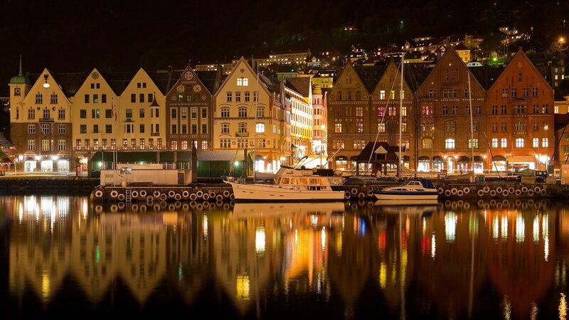 night view of a harbor