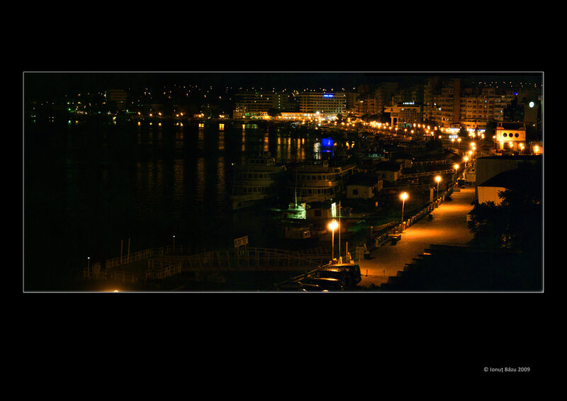 Night view of a harbor city