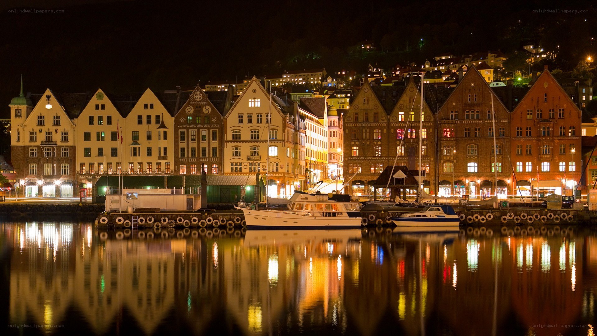 night view of a harbor