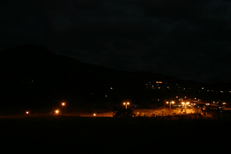 night view of a hillside town