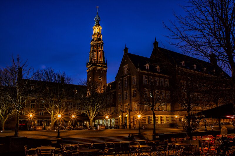 Night view of a historic tower