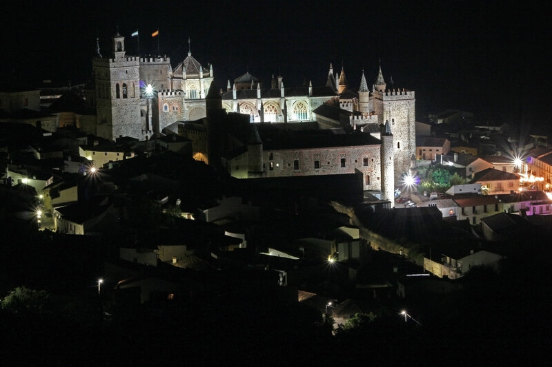 night view of a historic town