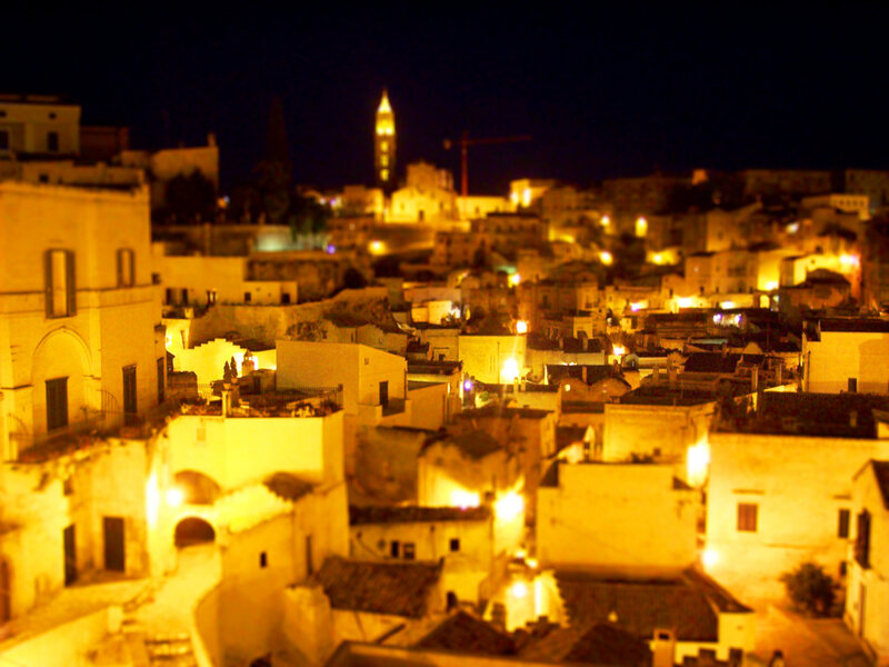 night view of a historic town