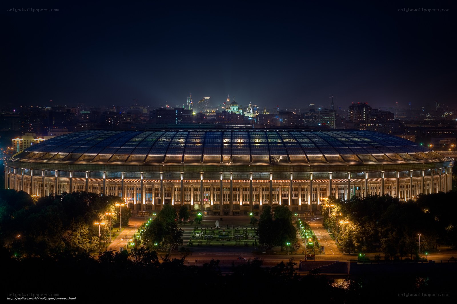 Night view of a large stadium