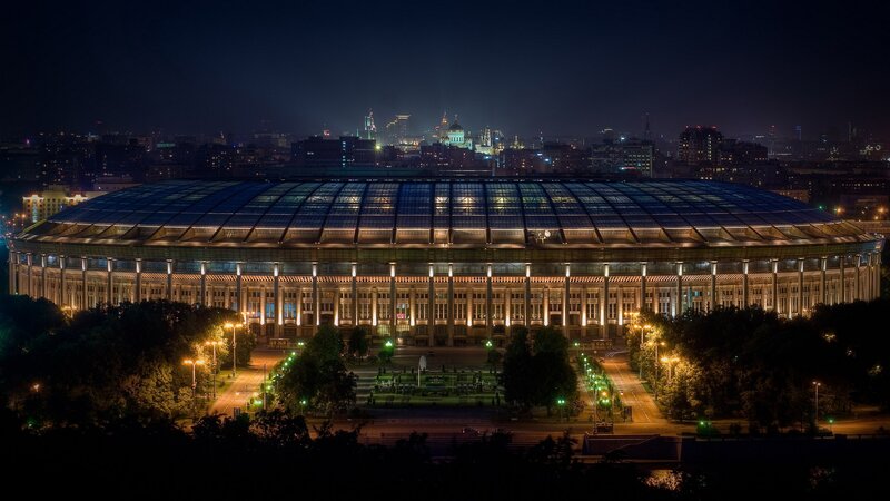 Night view of a large stadium