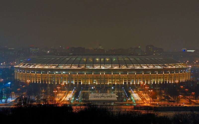 night view of a large stadium