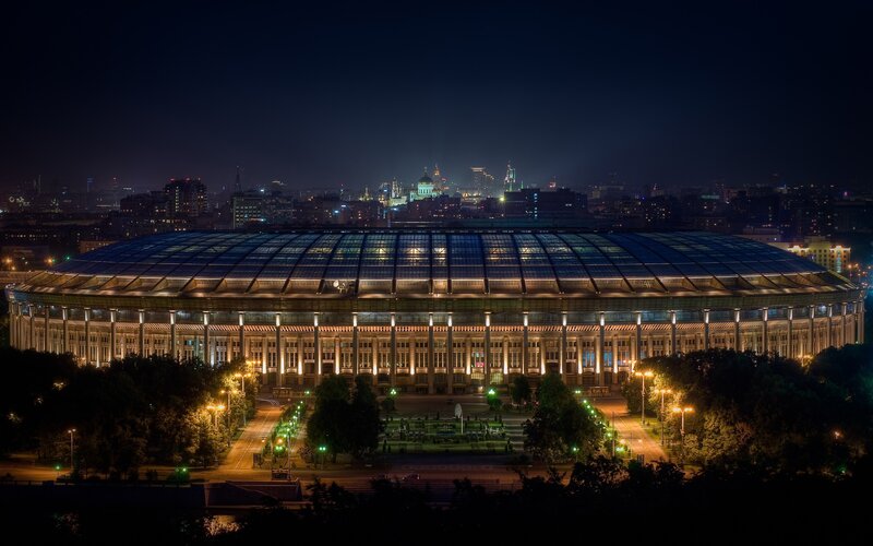 Night view of a large stadium